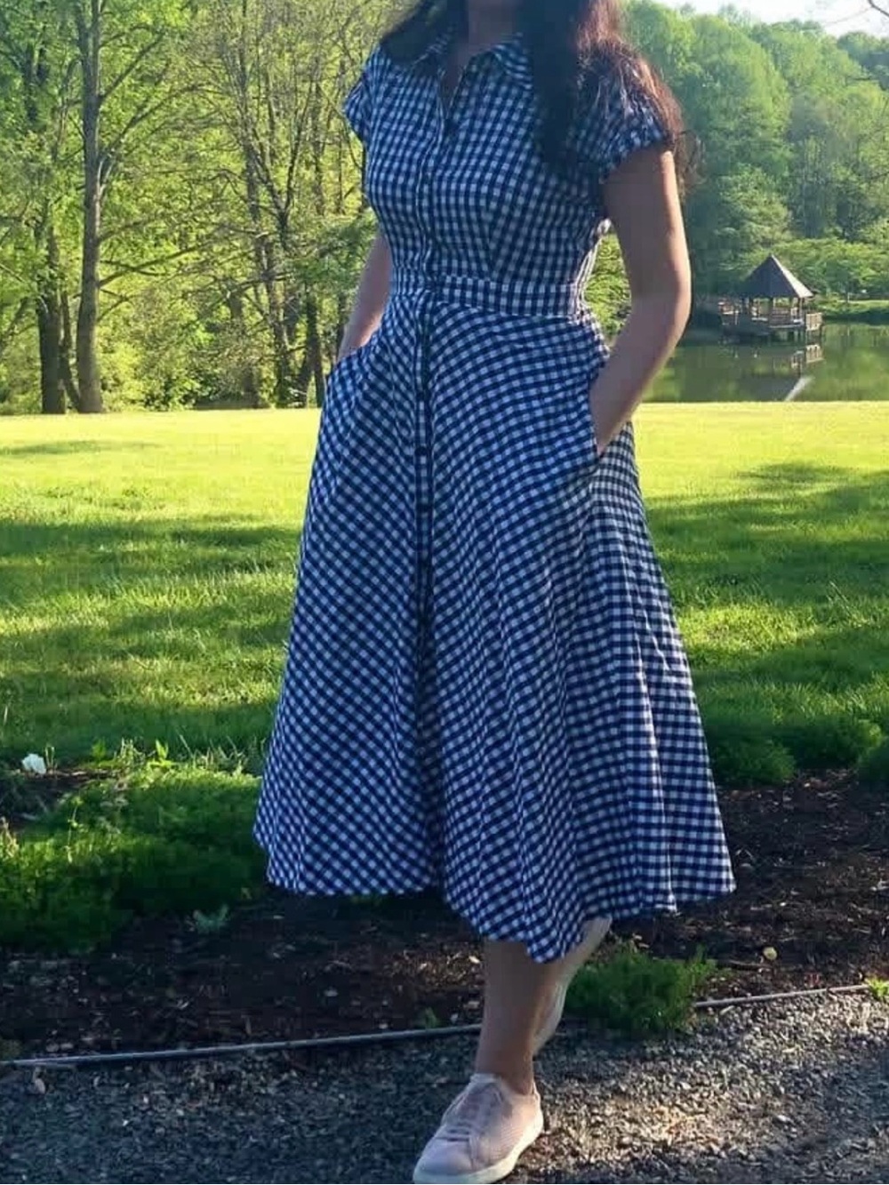Jones New York Black and White Gingham Midi Shirt Dress